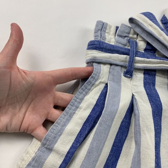 Madewell Blue and White Striped Paper Bag High Waist Shorts - Picture 3 of 7